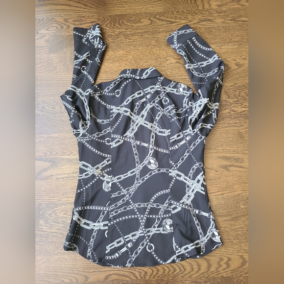 Michael Kors Black and Gray Chain Print Women's Blouse Sz.M - Picture 4 of 10